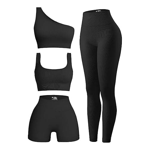 OIERD 4 Piece Workout Sets For Women Ribbed Leggings Clothes Yoga Sets Active Wear Matching Work Out Sets Gym Pilates Outfits - Image 1