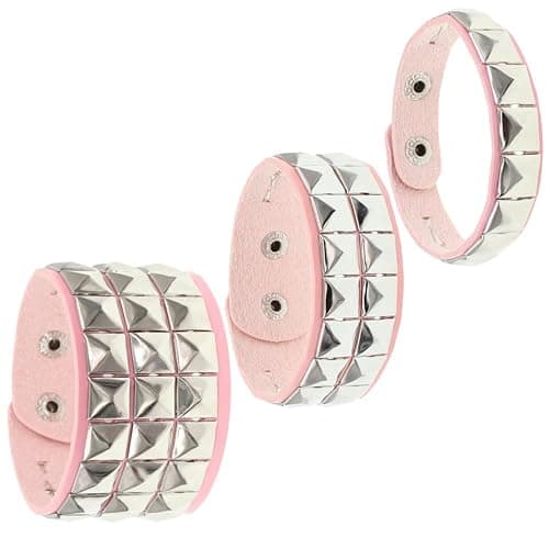 BaBakiak 3 Piece 80s Leather Studded Punk Bracelet, Rock Studded Leather Wristband for Men Women - Image 1