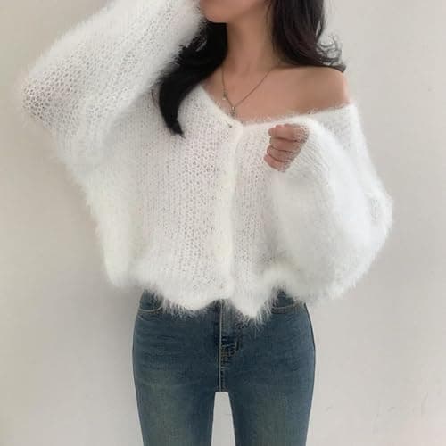 JOLILUNA Mohair Cardigan for Women - Fuzzy Open Front Oversized Faux Fur Coquette Sweater thumbnail 2