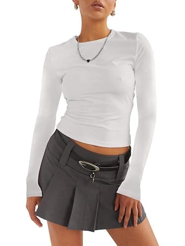 Long Sleeve Shirts for Women - Casual Y2K Printing Crop Tops Crewneck Slim Fit T-Shirt Tees thumbnail 5