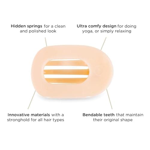 TELETIES - Medium Flat Round Clip - Strong Grip, Bendable Teeth, Comfortable Curved Design - Ideal for Medium-Thick Hair - For All Hair Textures - Almond Beige thumbnail 3
