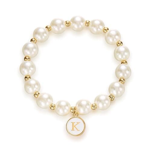 Pearl Initial Bracelet for Women Trendy Charm Letter A-Z Dainty Gold Letter Pearl Beaded Bracelet Bridesmaid Proposal Wedding Bride Party Bridal Birthday Jewelry - Image 1