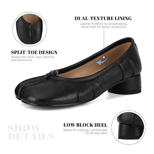 MLTT Tabi Flats for Women Split Toe Ballet Pumps with Low Block Heel | Split-toe ballet pumps with a closed back and 1.8-inch low block heel for work, dinners, parties,everyday styling. thumbnail 4