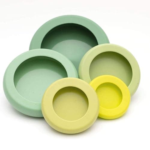 Food Huggers 5pc Reusable Silicone Food Savers | BPA Free & Dishwasher Safe | Fruit & Vegetable Produce Storage for Onion, Tomato, Lemon, Banana, Cans & More | Round, Sage Green thumbnail 9
