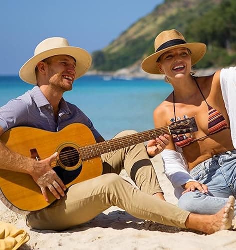 FURTALK Sun Hats for Women Men Adjustable Summer Panama Fedora Wide Brim UPF 80+ Foldable Packable Straw Beach Hat thumbnail 6