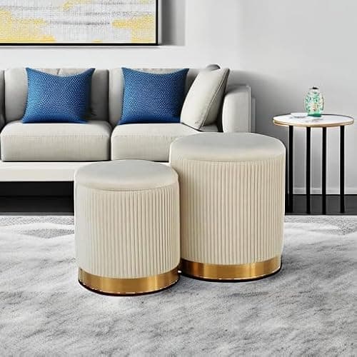 YYW HOME Round Ottoman with Storage Set of 2 Vanity Stool Foot Rest with Removable Lid White Velvet Storage Ottoman Stool for Living Room and Dorm thumbnail 6