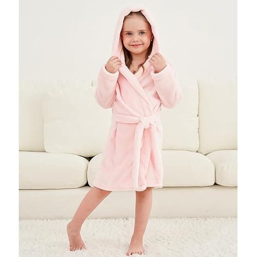 DNggAND Boys Girls Bathrobes,Toddler Boy Girl Robes,Children's Plush Soft Coral Fleece Hooded Pajamas Sleepwear for Kids thumbnail 2