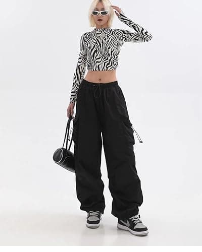 BXCNCKD Women's Retro Pocket Cargo Pants Multi Pocket Casual Trousers Wide Leg Cargo Pants Gothic Street Slacks thumbnail 4