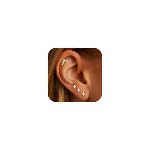 Bheop 14K Gold Plated Stud Earrings for Women Trendy Hypoallergenic 925 Sterling Silver Post Cartilage Tragus Earring Set for Multiple Piercing Dainty Cute Small Helix Earrings Stack Jewelry for Men - Image 1