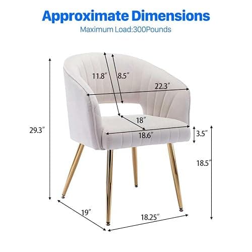 KCC Modern Velvet Desk Chair Accent Armchair Upholstered Tufted Chairs Dining Chairs, Tufted Vanity Chair Side Chairs with Gold Metal Legs for Dining Room Living Room Restaurant,1 PC &Cream thumbnail 3