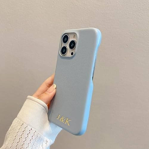 Personalized Initials Luxury Vegan Leather Case for Apple iPhone 16 15 14 13 12 11 Pro Max Plus, Custom Monogram Phone Cover, Embossed Letters Name (Blue) - Gift Idea thumbnail 7