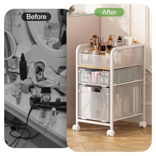 Hongtamoya Rolling Makeup Cart Organizer with 2 Drawers, Narrow Floor Skincare Organizers, Vanity Organizer Cosmetics Display Cases Holder for Skin Care Nail Polish Perfume Makeup Brush, White thumbnail 8