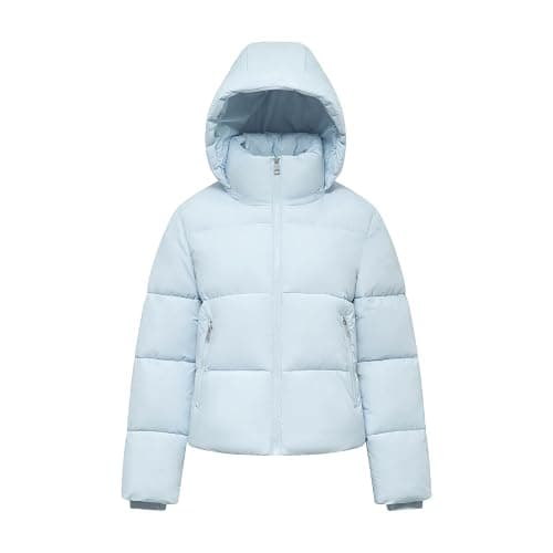 PUFFIT Women's Cropped Puffer Jackets,Warm Winter Jacket with Removable Hood,Zipped Pockets,Short Ladies Quilted Coat - Large - Lilac Blue thumbnail 6