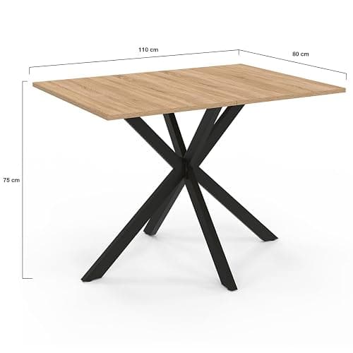 IDMarket – Mesa de comedor rectangular Alix 6 personas Pie araña Madera y Negro 110 cm thumbnail 3