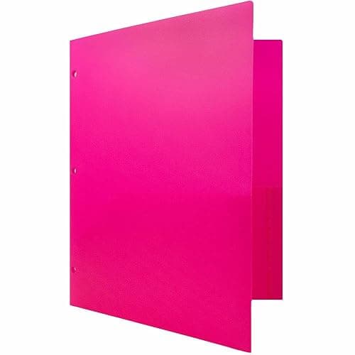 JAM PAPER Heavy Duty Plastic 3 Hole Punch Pocket Folders - Extra Tough School Folders - Fuchsia Hot Pink - 3/Pack thumbnail 3