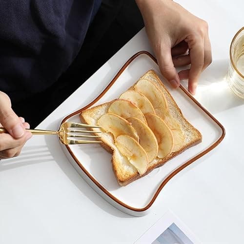 Toast Shape Ceramic Plate Family Restaurant Handmade Cutlery Bread Plate Cake Plate 2-piece Package (Brown) thumbnail 4