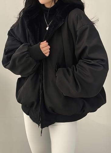 EMMIOL Womens Winter Coats Hooded Fleece Puffer Reversible Long Sleeve Oversized Full Zipper Warm Jackets thumbnail 3
