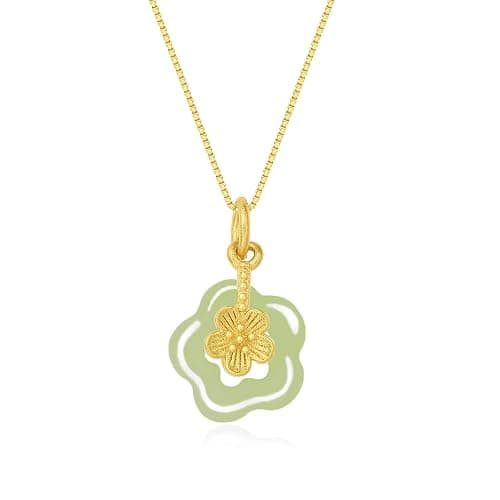LOOYUUPEE Natural Hetian Jade Necklace for Women, Dainty Jade Flower Charm Pendant Adjustable Choker Necklace Jewelry Chain Gift for Mom Lover Her (925 Sterling Silver with Gold Plated) - Image 1