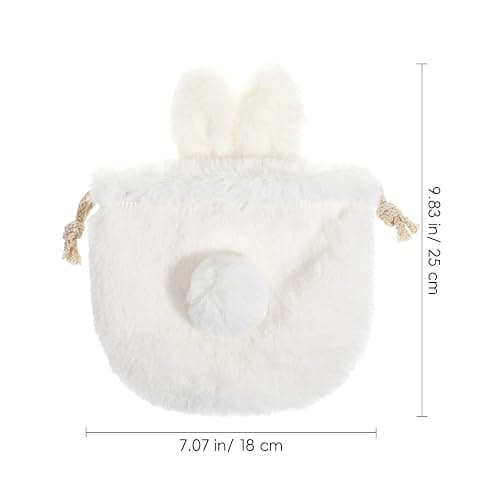 Luxshiny Plush Bunny Ears Drawstring Bag: Soft Plush Bag Cute Bunny Makeup Pouch for Travel and Daily Use, Beige White Cosmetic Pouch Fluffy Purse for Girls thumbnail 3