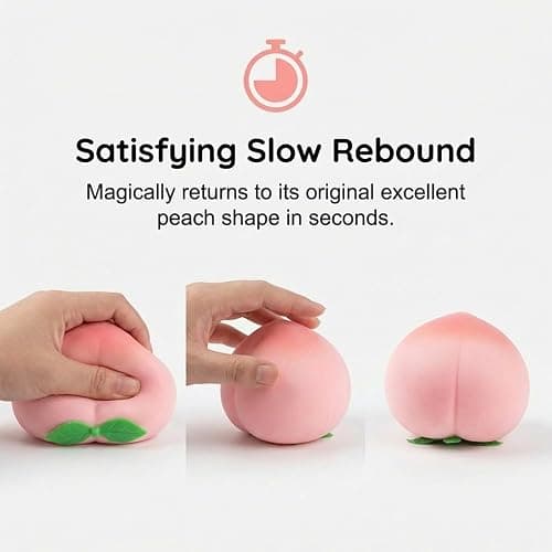 Peach Squishy Slow Rising Stress Relief Toy, Realistic Peach Shaped Squeezable Ball for Adults, Soft Flexible Fidget Toy for Anxiety Relief, Decompression Gift for Office Desk Decor (Yellow) thumbnail 6