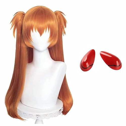 Wiggy Mermaid Ginger Orange Wig with Pigtails Cosplay Wig + Hairpin Anime Pigtails Womens Long Straight 2 Ponytails Halloween Hair Wigs + Cap - Image 1