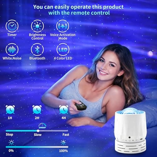 Northern Lights Projector Galaxy Projector,with Bluetooth Speaker and White Noise Star Projector, 4 Aurora Color Combinations Remote Ambient,Galaxy Light for Bedroom and Living Room Night Light thumbnail 3