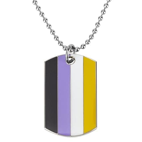 COLDDOX Progress Pride Dog Tags Pendant Rainbow Pride Gift LGBT Necklace - Nonbinary LGBT