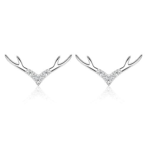CeaKIev Women's 925 Sterling Silver Deer Horn Earrings (Silver) - Image 1