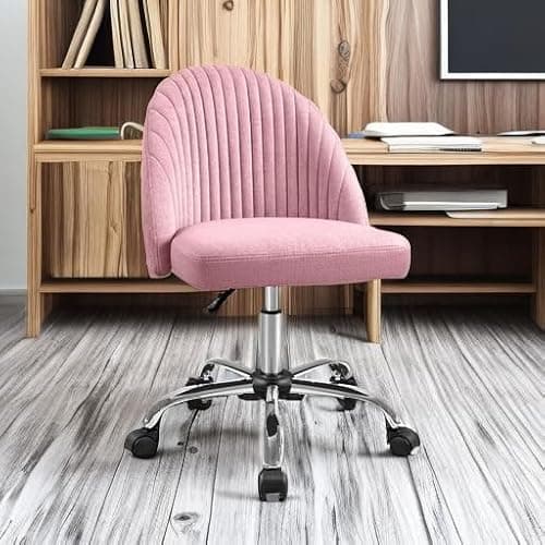 Furniwell Office Chair Armless Cute Desk Chair Modern Adjustable Swivel Vanity Task Computer Chair Home Office Desk Chairs with Wheels (Fabric, Pink) thumbnail 6