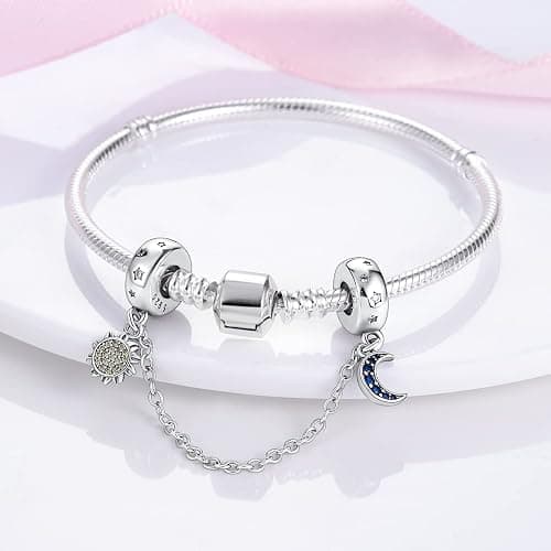 MULA 925 Sterling Silver Safety Chain for Charms Bracelets Dangle Pendants Beads Cute Cat Moon Flower Jewelry Charms for Women thumbnail 2