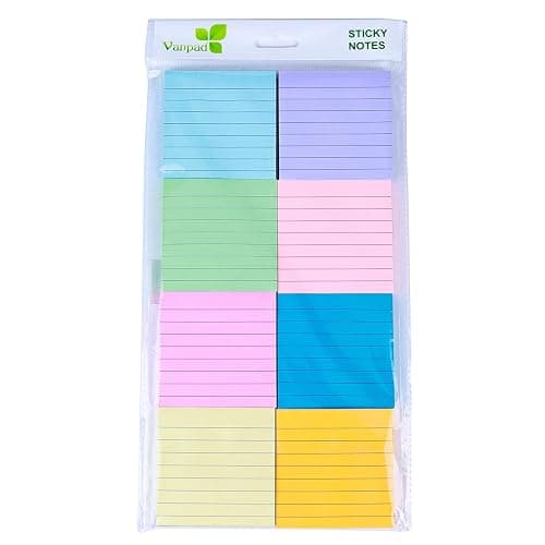 Vanpad Lined Sticky Notes 3x3 in Pastel Ruled Stickies Colorful Super Sticking Power Memo Pads, 82 Sheets/pad, 8 Pads/Pack thumbnail 4