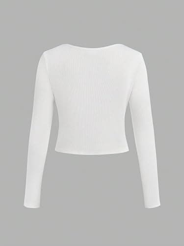 Floerns Girls 3 Piece Solid Ribbed Knit Square Neck Long Sleeve Tee Shirts Crop Tops thumbnail 4