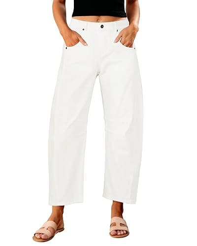 GRAPENT Barrel Jeans for Women Trendy High Waisted Wide Leg Baggy Cropped Relax Fit Stretch Denim Trouser Ankle Pants - Image 1