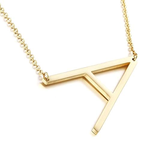MOMOL Sideways Initial Necklace 18K Gold Plated Stainless Steel Large Big Letters Pendant Necklace Script Name Monogram Necklaces for Women - Image 1