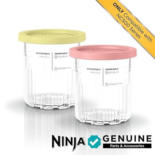 Ninja Creami Deluxe Pints 2 Pack, Compatible with NC500 Series Creami Deluxe Ice Cream Makers, Genuine Ninja Pint, BPA-Free & Dishwasher Safe, Color Lids, 1 Pint Each, Clear/Coral/Yellow, XSKPNTLD2​ thumbnail 2