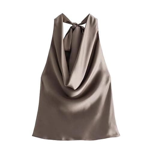CORIRESHA Women's Elegant Satin Tie Back Cowl Neck Sleeveless Silk Backless Tank Top - Image 1