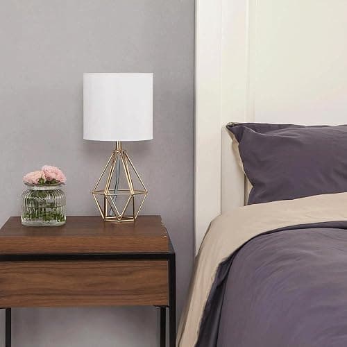 COTULIN Gold Modern Hollow Out Base Bedroom Small Table Lamp,Bedside Nightstand Lamp with Geometric Metal Base White Fabric Shade,Cute Desk Lamp for Kids Living Room thumbnail 5