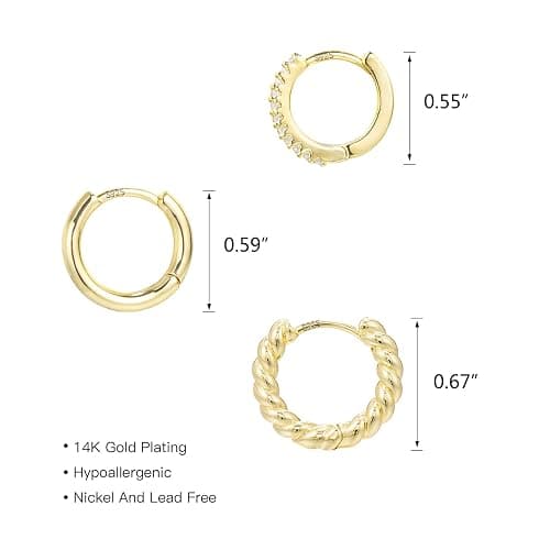 3 Pairs Small Huggie Hoop Earrings Set 14K Gold Hypoallergenic Lightweight Huggie Hoops Earrings for Women Girls thumbnail 2