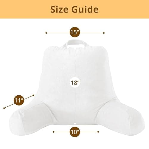 Sasttie Reading Pillow, Velvet Back Pillow for Bed Sitting Up, Adult Back-Rest Support Cushion with Arms for Sit Up on Couch, Sofa, and Floor, Dorm Essentials, Reading Accessories, White thumbnail 2