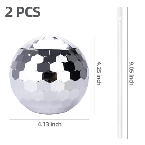 Xlong 2 Pack Silver Disco Ball Cups,20 Oz Reusable Plastic Cups Tumbler with Lids and Straws,Sparkly Glitter Disco Ball Cups Cocktail Cups Tea Bottle for Disco Party Decorations,Anniversary,New Years thumbnail 3