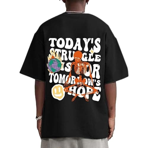 Weiyuqi Oversized Graphic Tshirt for Men Letter Print Vintage T Shirt Tees Casual Loose Fit Retro Streetwear Shirts Tops - Image 1