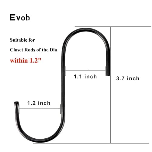 Evob 30 Pack Black S Hooks Steel Hanging Hooks Heavy Duty S Hanger Hook Metal Kitchen Pot Rack Hooks Closet Hooks for Hanging Pan, Cups, Jeans, Plant thumbnail 3