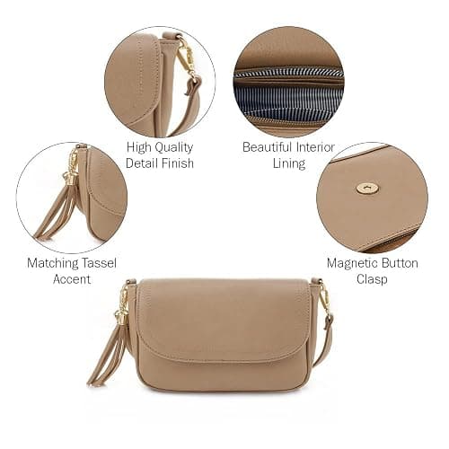 EVVE Small Crossbody Bags for Women Trendy Flap Saddle Purses with Tassel Vegan leather Shoulder bag | Small, Trendy, Flap, Purses, with Tassel, Small thumbnail 6