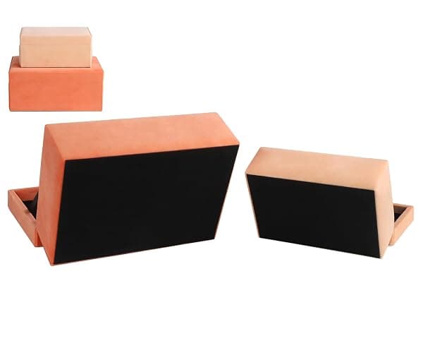 HofferRuffer Velvet Jewelry Boxes Decorative Boxes, Storage Accessory Organizer Boxes with Elegant Handle Decor, Classic Velvet Set of 2 Pieces (Orange) thumbnail 9