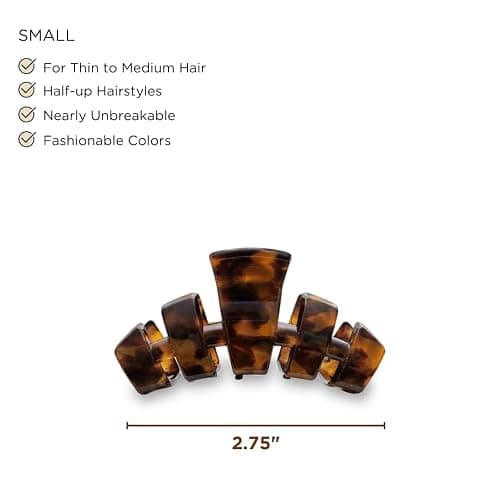 TELETIES - Small Hair Clip - Hair Claw Clips for Women - Strong Grip, Bendable Teeth, Comfortable Curved Design - Ideal for Thin or Short Hair - For All Hair Textures - Tortoise thumbnail 2