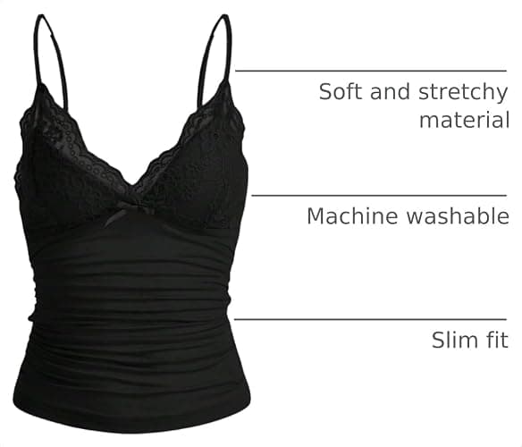 Naileksi Women Y2k Lace Trim Cami Top Spaghetti Strap Fairy Grunge Tank Top V Neck Ruched Bow Lace Patchwork Cami Shirt thumbnail 4