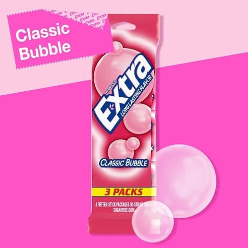 EXTRA Classic Bubble Gum, Sugar Free Chewing Gum, 3 Pack, 15 Sticks | EXTRA sugar free gum 3 pack with 15 sticks; bubble gum and sugar-free chewing gum for travel, home, and office thumbnail 2