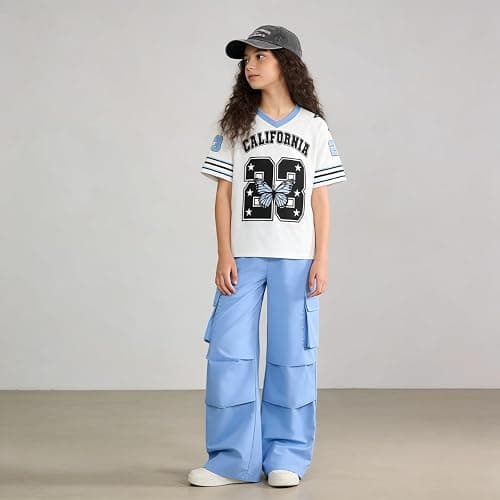 Afsmlys Tween Girls Clothes Short Sleeve Graphic T-Shirt Top + Cargo Pants 2pcs Outfit Set, Size 7-15Years thumbnail 3