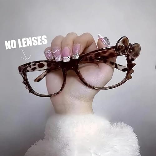 MANGMAO Cheetah Print Kawaii Fake Glasses Y2k Glass Emo Grunge Accessories Cosplay Anime Vintage Leopard Print Glasses (Leopard,One Size) thumbnail 5