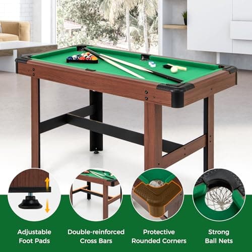 GYMAX Pool Table, 48 Inch Wooden Billiard Tables with 16 Balls, 2 Cue Sticks, 2 Chalks and Brush, Snooker Table Mini Pool Table for Kids, Family, Party (Green) thumbnail 5